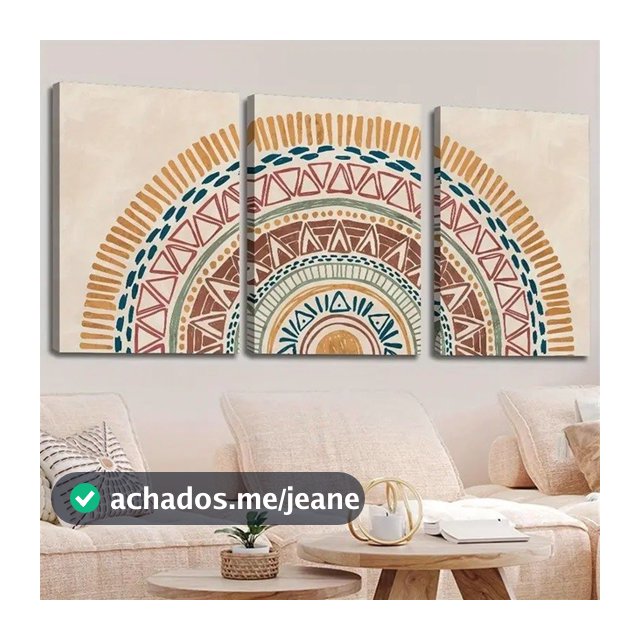 Kit 3 Quadros Decorativos Mandala Boho Abstrata – Arte Geométrica Tons Terrosos