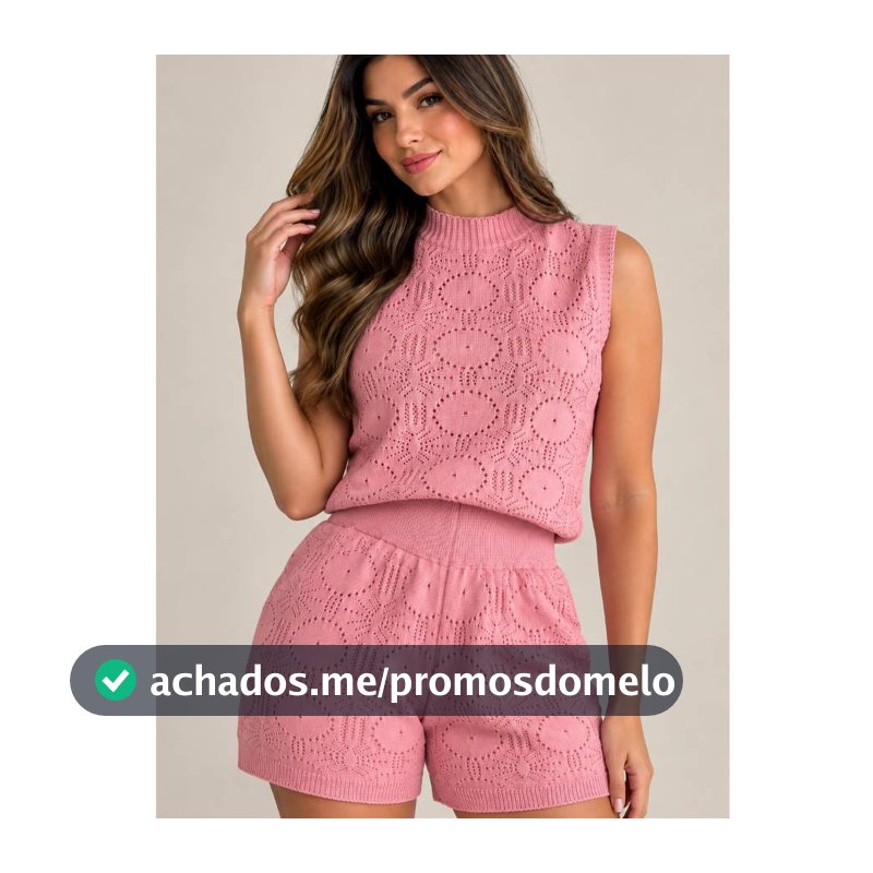 Conjunto Feminino Tricot PRIVERA Verão Regata e Shorts Trabalhado Roupa Feminina Conjunto Elegante Feminino