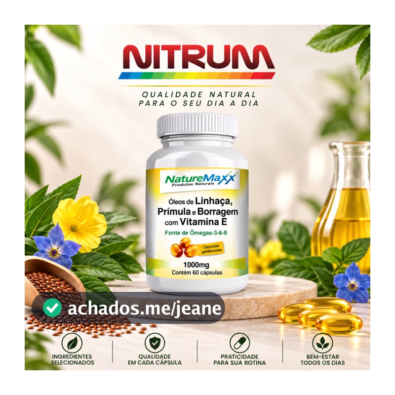 Linhaça Dourada Prímula Borragem Vitamina E Ômegas-3-6-9 ÓleoDay 500/1000mg 60/120 Cápsulas Menopausa - Suplemento