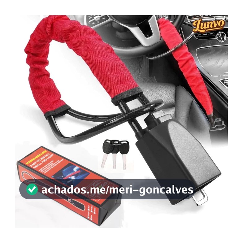 Trava Antifurto para Volante Carro Cinto Segurança Veiculo 3 Chaves