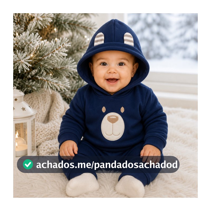 Conjunto Bebê Menino em Soft Bordado Capuz com Orelhinha 2 Peças Casaco + Calça para Bebês
