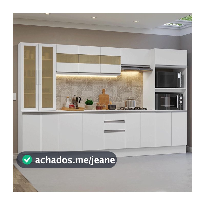 Armário de Cozinha Completa 100% MDF 310 cm Branco Smart Madesa 03