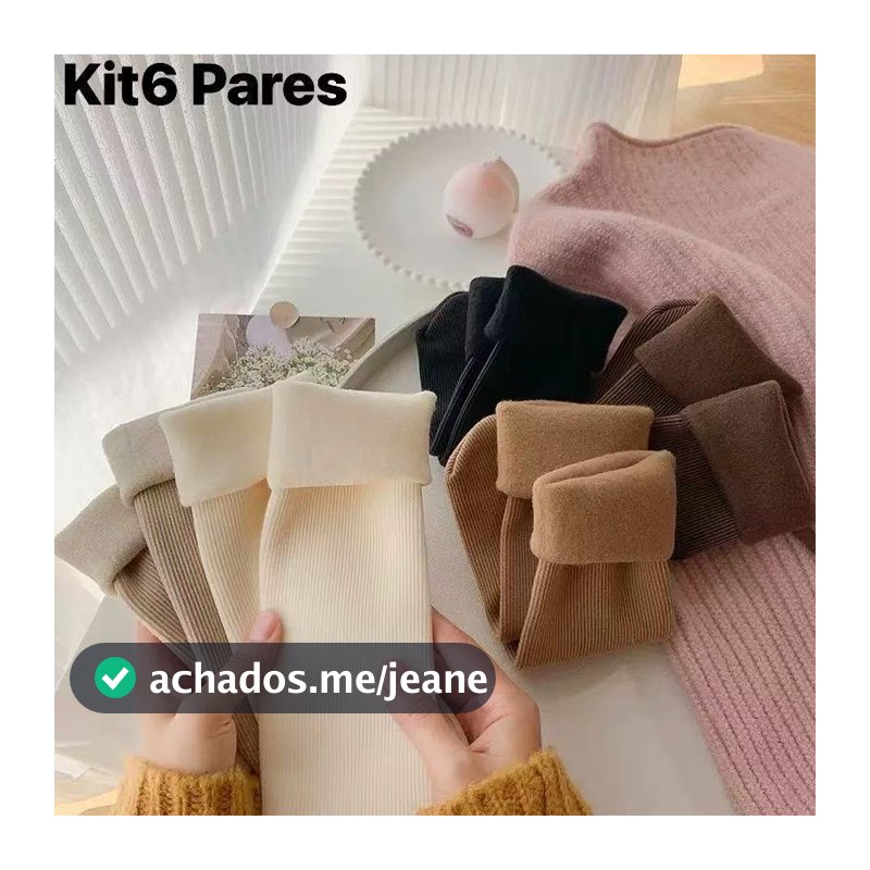 Kit 6 Pares Meia Feminina Térmica Forrada Quentinha