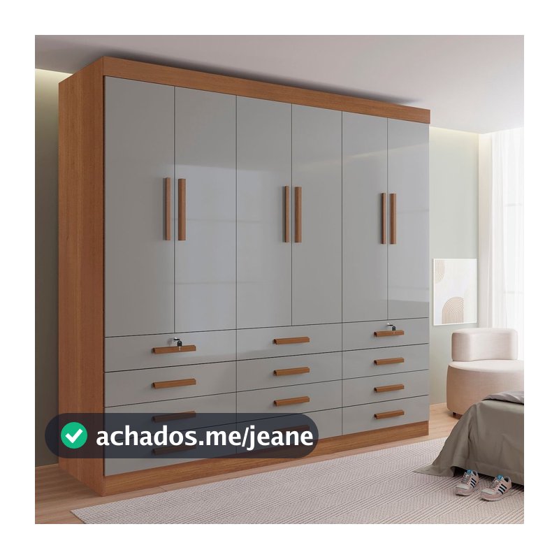 Guarda Roupa Casal MDF 6 Portas 12 Gavetas Marselha Plus Marrom/Cinamomo/Off White Cinamomo/Off White