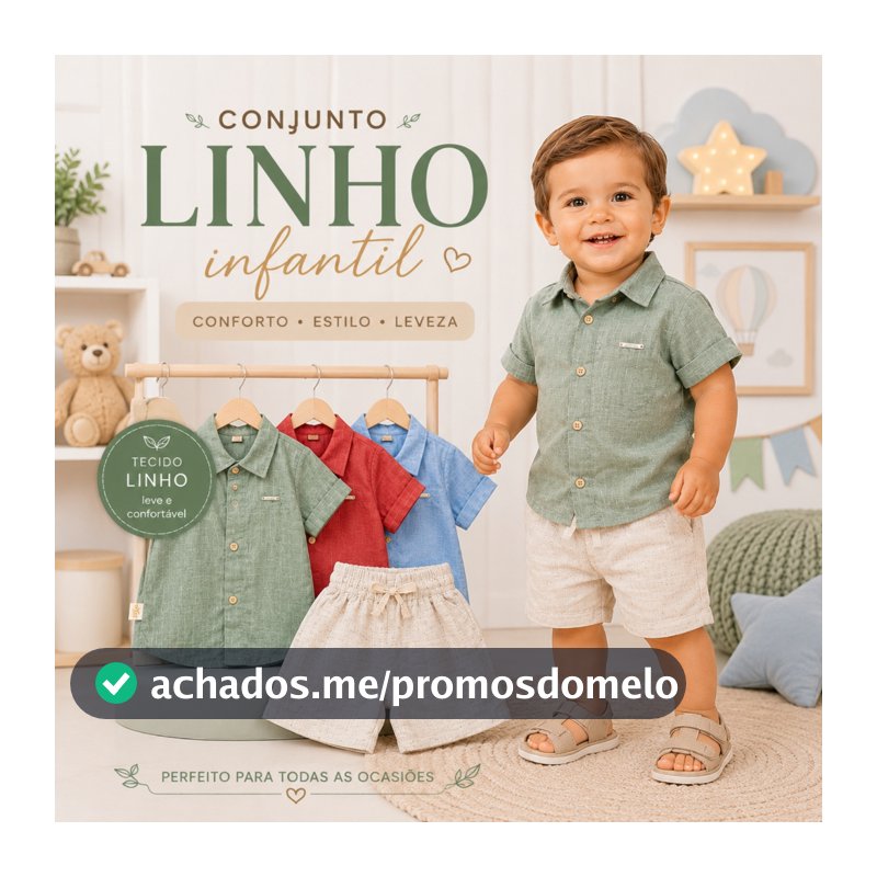 Conjunto infantil masculino short + camisa de botões para meninos Conjunto Linho Kids Social Meninos
