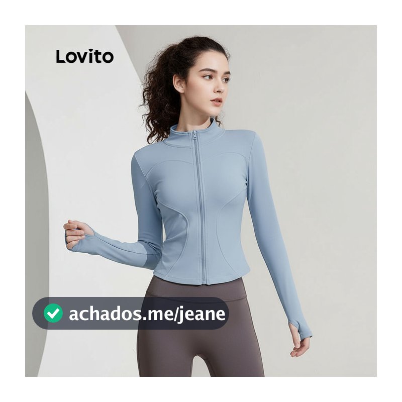 Lovito Casual Jaqueta Esportiva Confortável Elástica Flexível para Yoga Top Modelagem Ajustada Secagem Rápida LNA124047