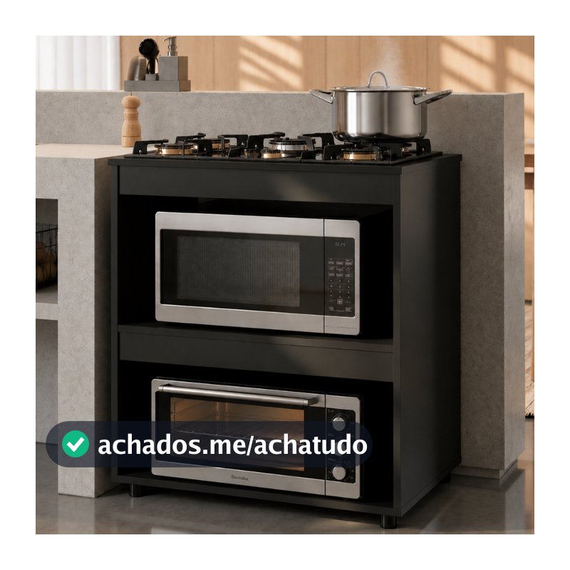Balcão p/ Cooktop 4 ou 5 Bocas Cozinha Moderna Madeira Armário 2 Nichos Organizador Tampo Blue Moby