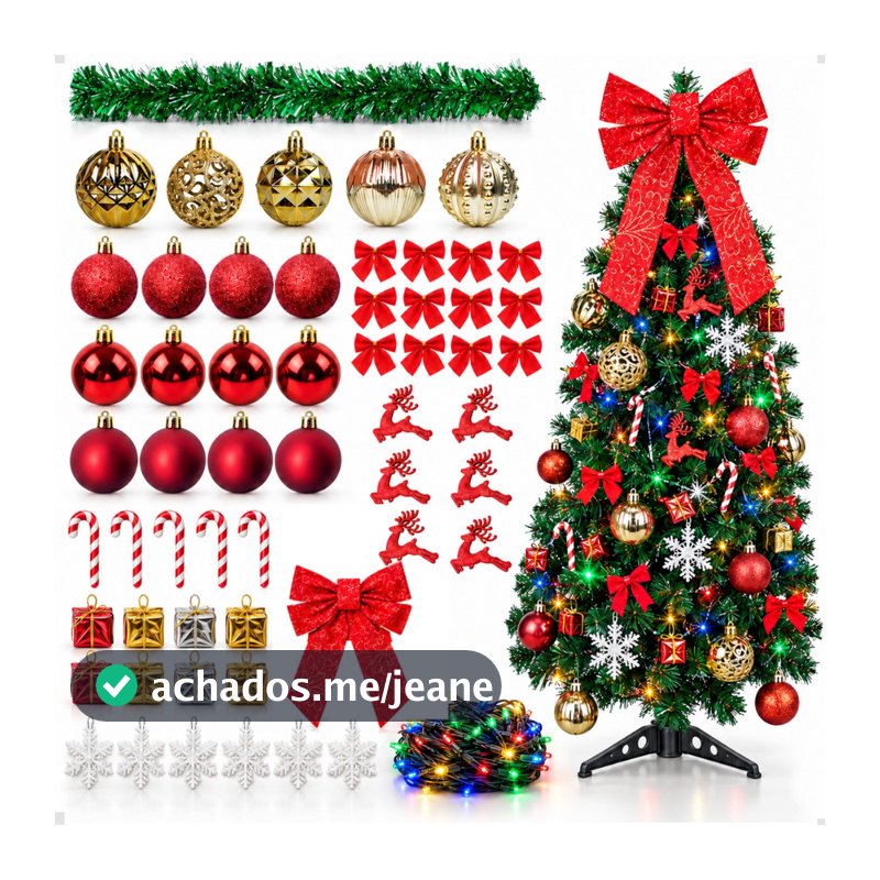 Kit Completo Árvore De Natal Decorada 120 Galhos+Enfeites+Brinde Natal 2026 Decoração tendência VD