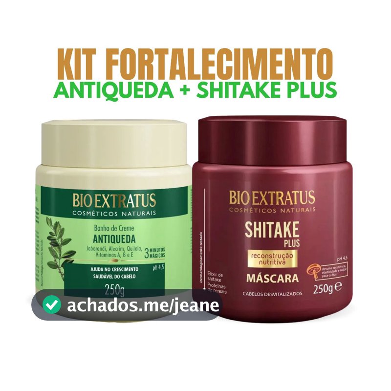 Kit 2 Máscaras BioExtratus Jaborandi Antiqueda 250g+Shitake 250g Crescimento, Reconstrução Nutritiva