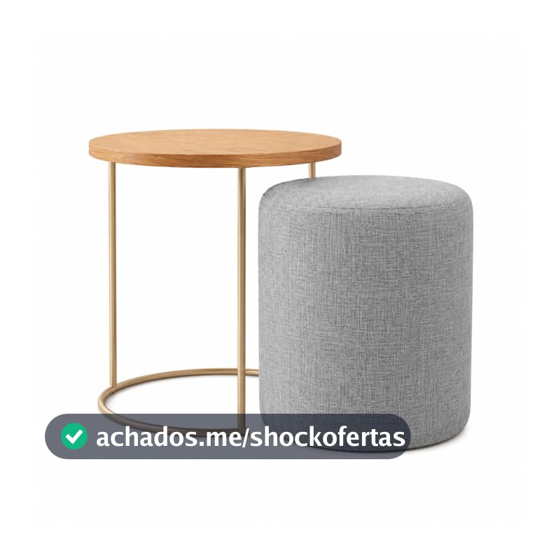 Mesa Lateral Bronze e Puff Redondo Decorativo Variações De Tecidos