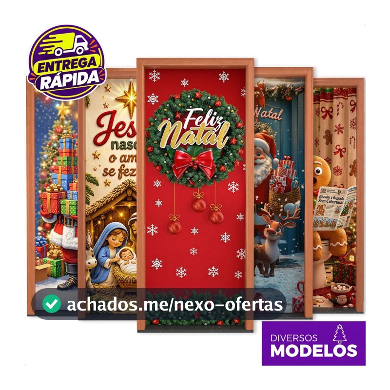 Capa de Porta Natal Decoração de Natal 0,85x2,10m Sublimado em Tecido Enfeite para Porta Natalina