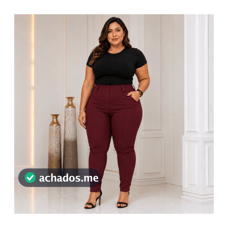 Calça Plus Size Feminina Social Tecido Bengaline Estica Muito com Bolso e Botões 42 ao 52
