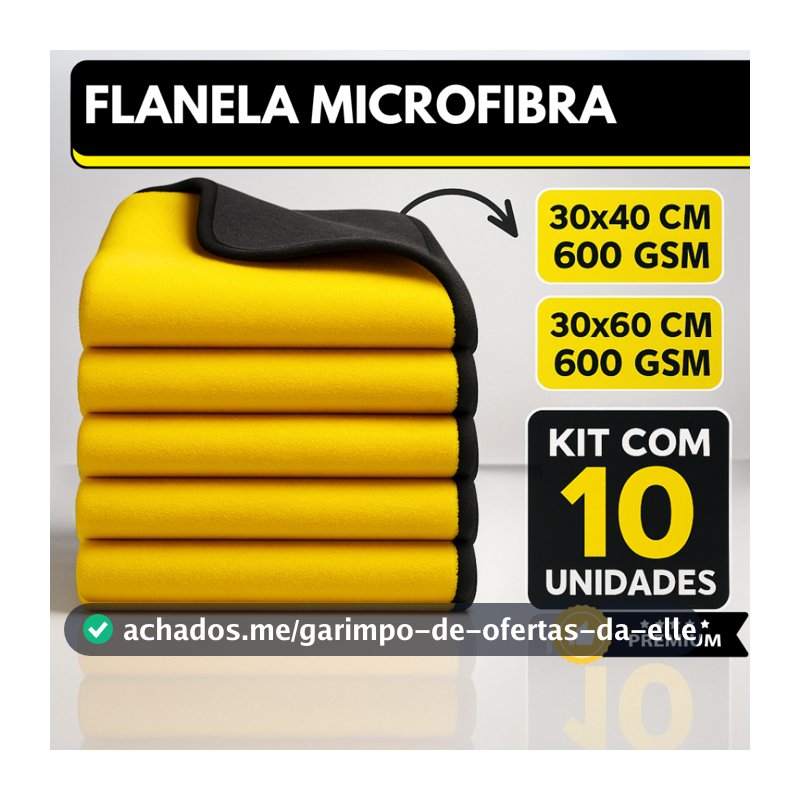 Kit 10 Pano Flanela Microfibra Automotiva 600GSM Premium Para Lavagem polimento de Carro