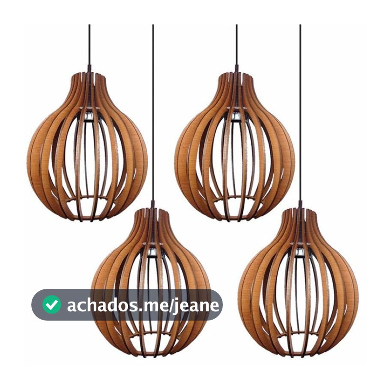 Kit com 4 Pendente Luminária De Teto Lustre de Sala / Cozinha em Madeira Modelo Veneza Reforçado Decorações