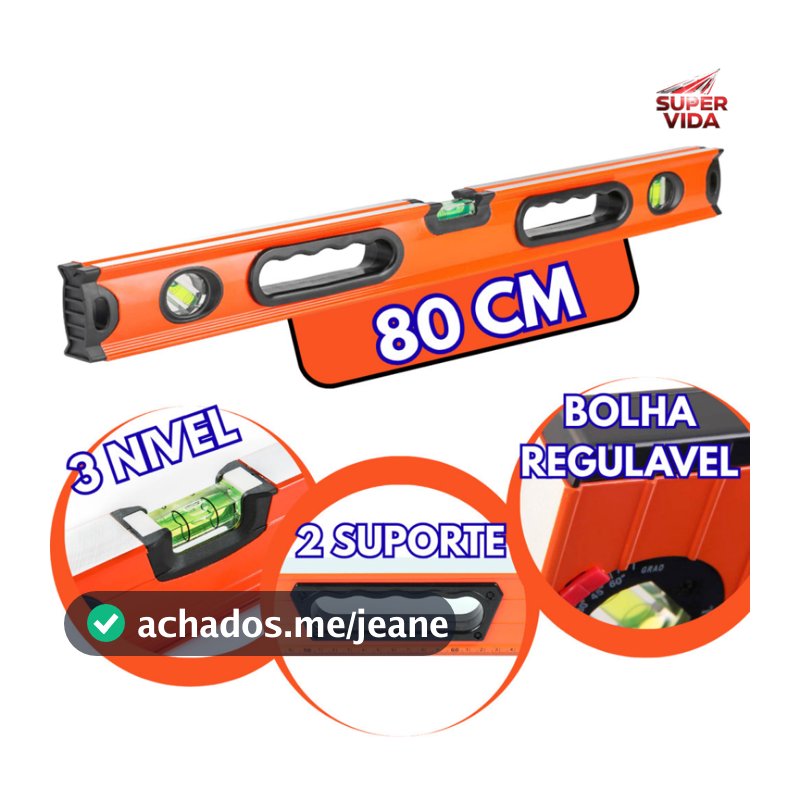 Nível Bolha Alumínio Prumo E Nível Com Imã 30/40/60/80/100cm 3 Bolhas para Obras Reformas