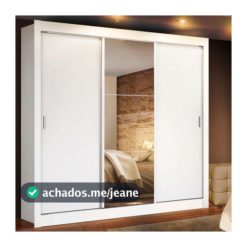 Guarda Roupa Casal Madesa Lyon 3 Portas de Correr com Espelho 2 Gavetas - Branco