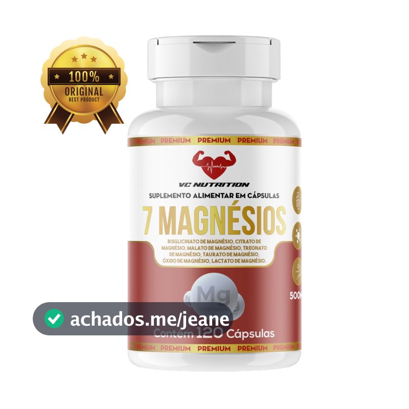 7 Magnésios completo - Bisglicinato, citrato, malato, treonato, taurato, óxido, lactato,  em 120 cápsulas de 500 mg