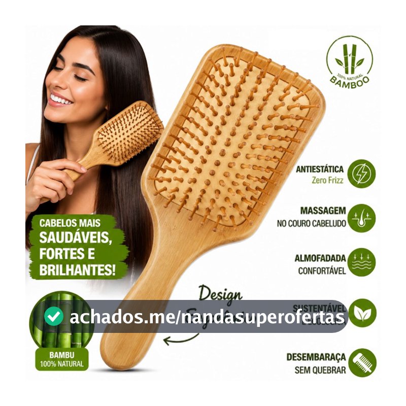 Escova de Cabelo de Bambu Natural | Antiestática | Almofada de Ar | Massagem no Couro Cabeludo | Sustentável