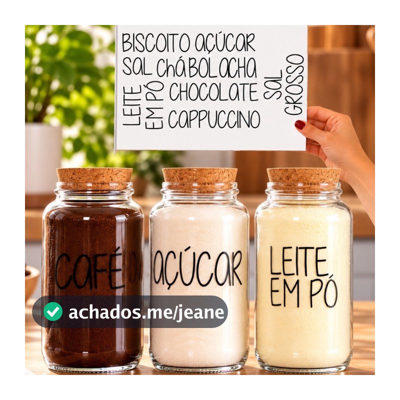 Kit Cantinho do Café - 3 Potes + Cartela Completa Letra Grande | Pote de vidro Hermético 830ml