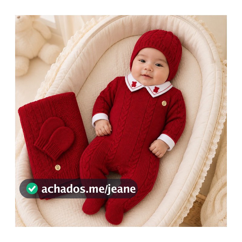 Saida Kit de Maternidade Completo 5 Peças Tricot Macio Bordado Urso Macacão Body Gorro Luvas Manta Presente