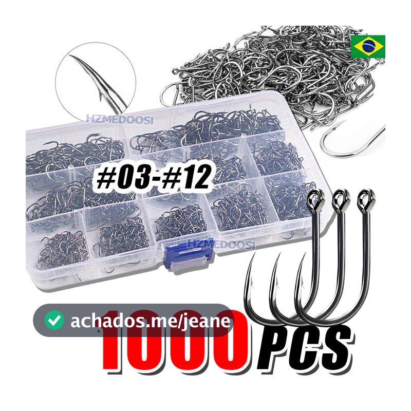 Conjunto De Anzol De Aço De Alto Carbono 1000 Peças, Gancho De Pesca , Acessório De Equipamento/#3 Ao #12 ,Kit de Pesca