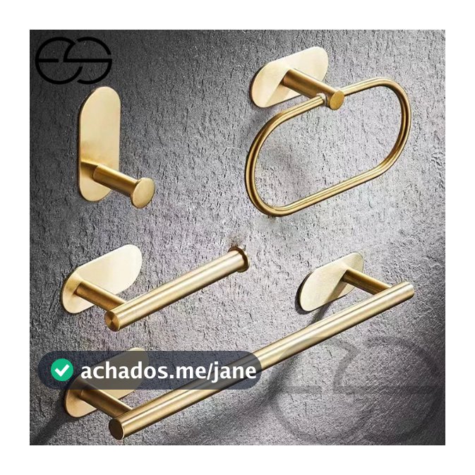 Kit Acessórios Banheiro Cabide Toalheiros Papeleira 4 Peças Dourado ES