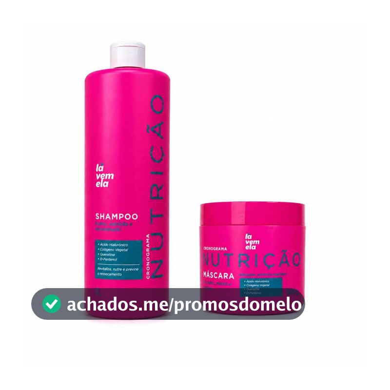 Kit Cronograma Nutrição Capilar Lá Vem Ela Shampoo 1L Máscara Condicionante 500g Cabelos Maravilhosos