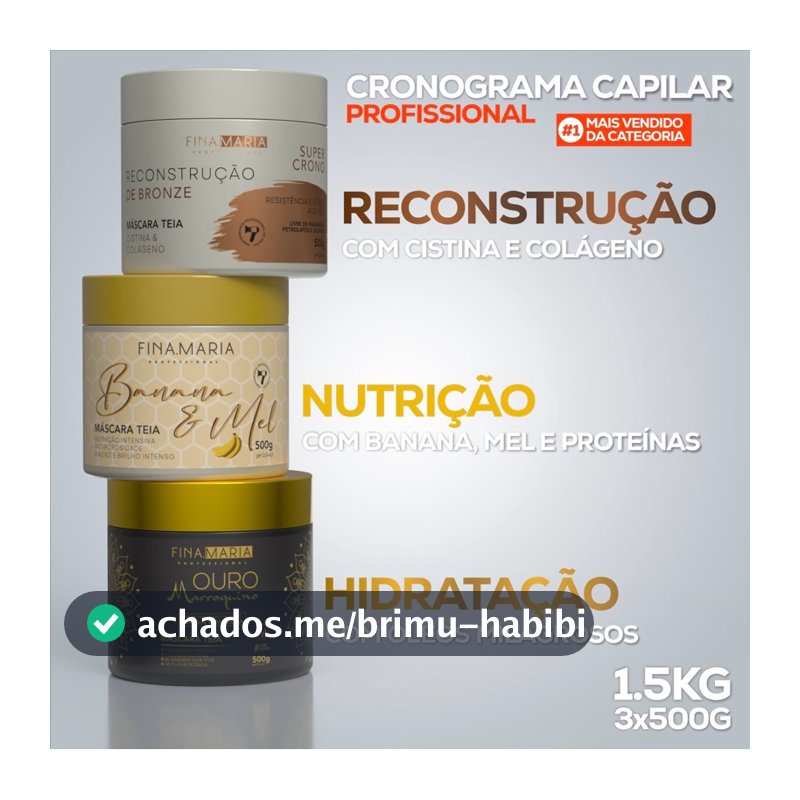 COMBO CRONOGRAMA CAPILAR PROFISSIONAL 1.5KG (3X500G) - FINA MARIA PROFESSIONAL