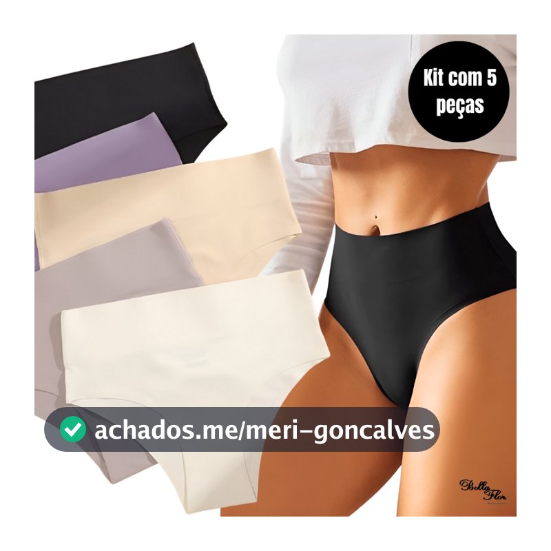 Kit 5 Calcinhas Cós Alto Sem Costura Corte a Laser Conforto Não Marca