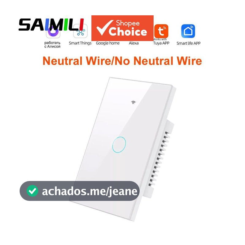 SAIMILI 2026 Para Interruptor de Parede Inteligente Tuya WiFi, Painel Touch, Interruptor de Luz 1 Gangue, Sem Neutro,