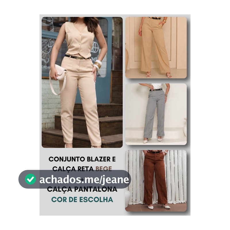 Kit Conjunto Alfaiataria Bege Feminino Colete e Calça Reta Cintura Alta + Pantalona Escolha a Cor