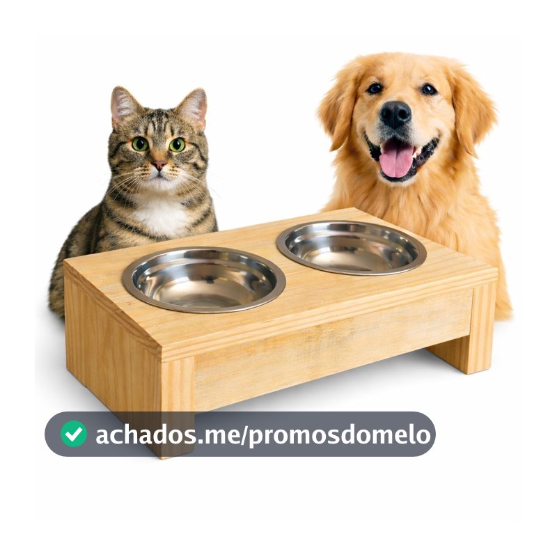 Comedouro Pet Elevado Duplo em Madeira com Cubas Removíveis – Cães e Gatos