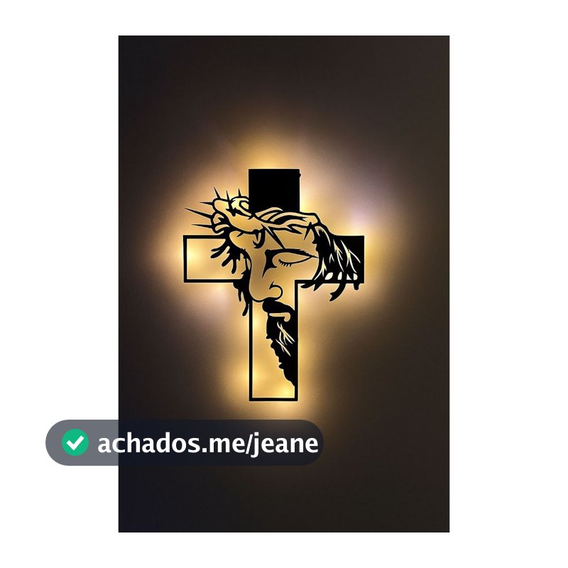 Cruz Decorativa de Parede com Iluminação LED – Crucifixo Luminoso Moderno Religioso Quadro vazado