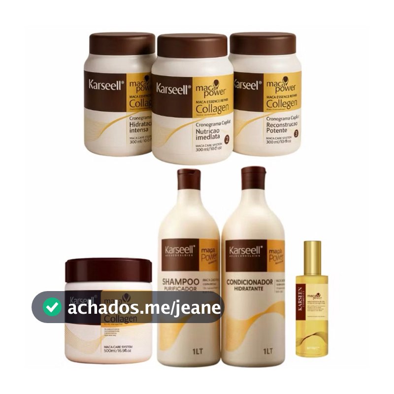 Kit Karseell Premium 7 Itens • Trio Cronograma Profissional+Shamp 1L, Cond 1L, Másc 500g e Oleo 50ml