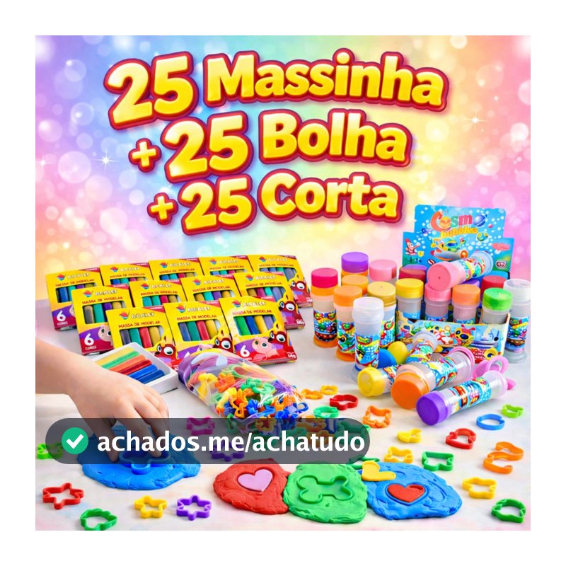 Kit 25 Massinha de Modelar + 25 Bolha de Sabão + 25 Cortador Molde Kit Festa Lembrancinha Infantil