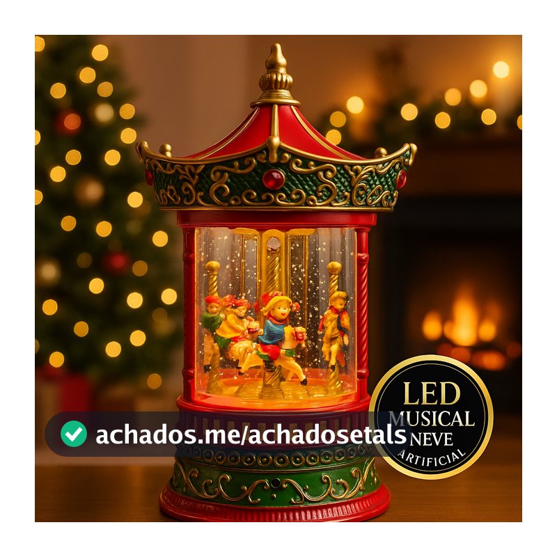 Luminária de Natal Carrossel LED Musical com Neve em Movimento – Decoração Natalina Encantadora