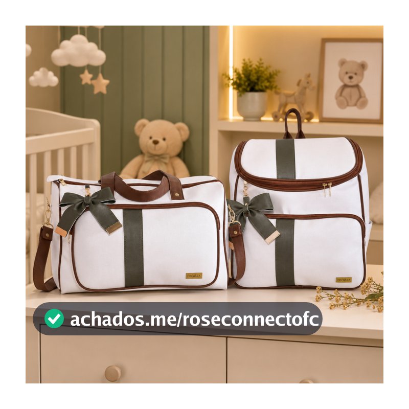 Kit Bolsa Maternidade Menino/Menina Bag e Mochila Bali Off/Marrom/Verde - 02 Peças