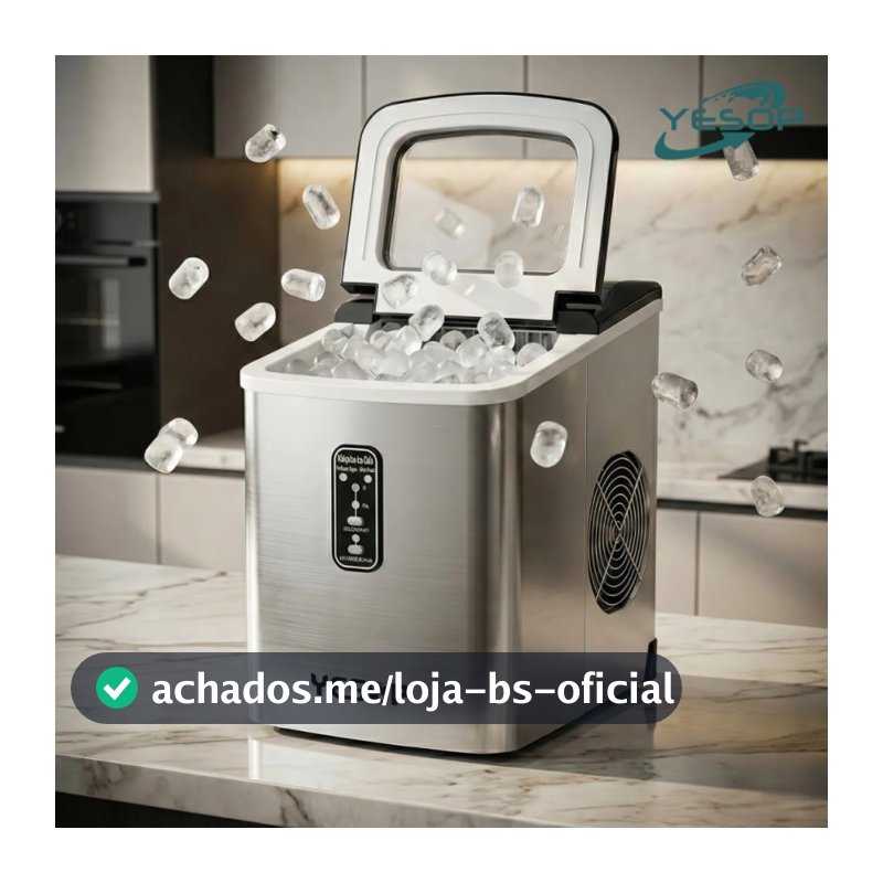 YESOP Máquina De Gelo Turbo Ice Premium 127V Portátil Inox 120W Cozinha Profissional Automático