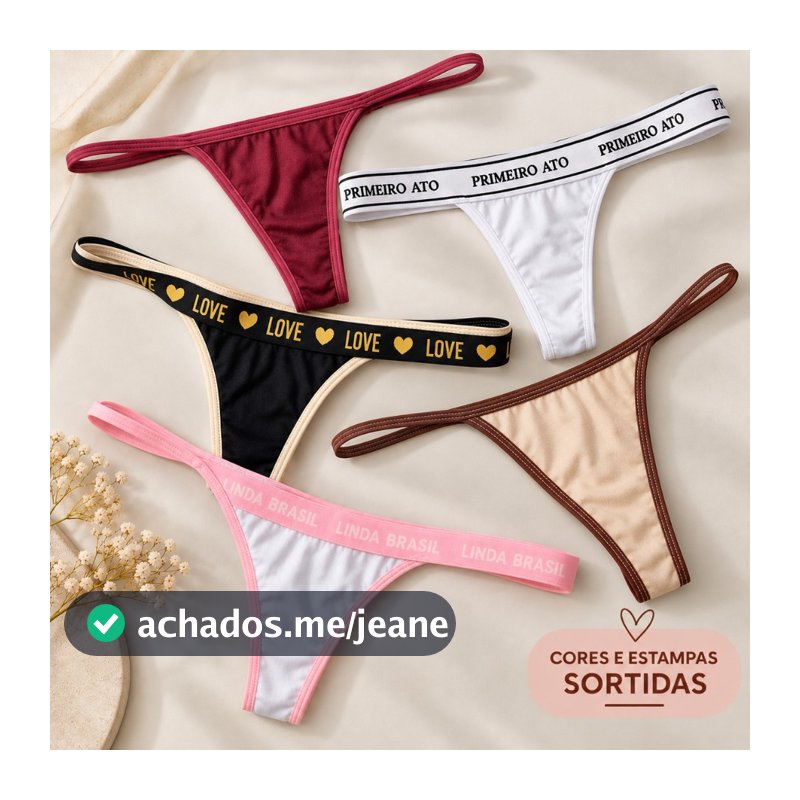 Kit 7 Calcinha Feminina Fio de Tiras Cós Fino Confortável Tamanho Único 36 ao 42 Cores e Estampas Sortidas