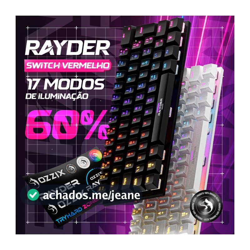 Teclado Mecânico Gamer Red Switch Rayder RGB 60% Compacto Profissional ABNT2 Original Ozzix