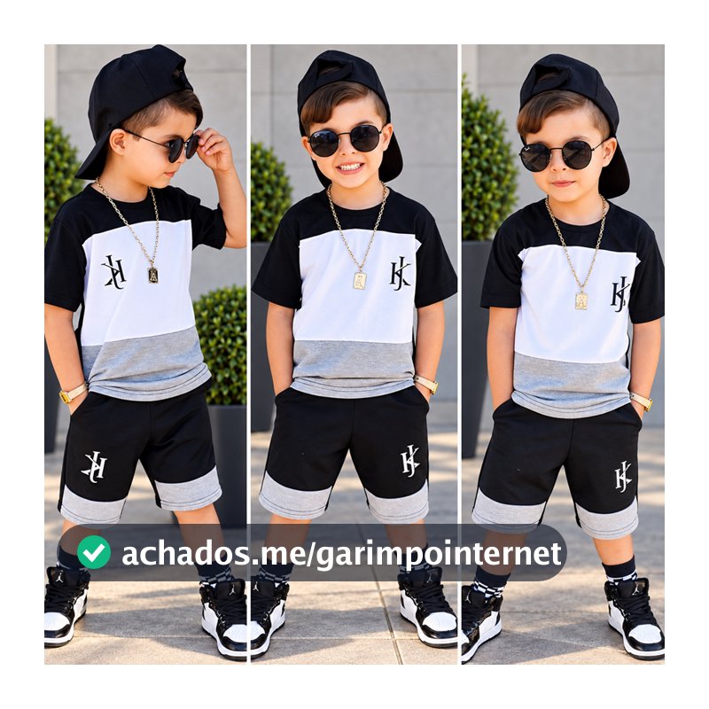 Conjunto de bermuda + camisa de Verão Roupa infantil menino juvenil - Tamanho 2 ao 12 Anos