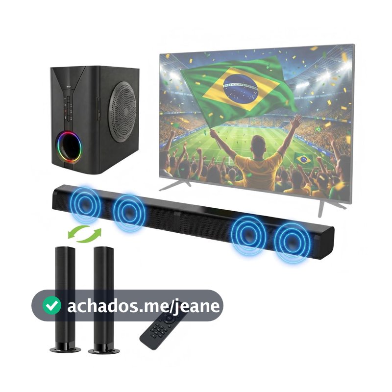 Caixa De Som Soundbar 2.1 Canais 400W Home Theater Tv Sound Bar Com Subwoofer Bluetooth, USB, FM Radio,RGB Luz,110V-240V