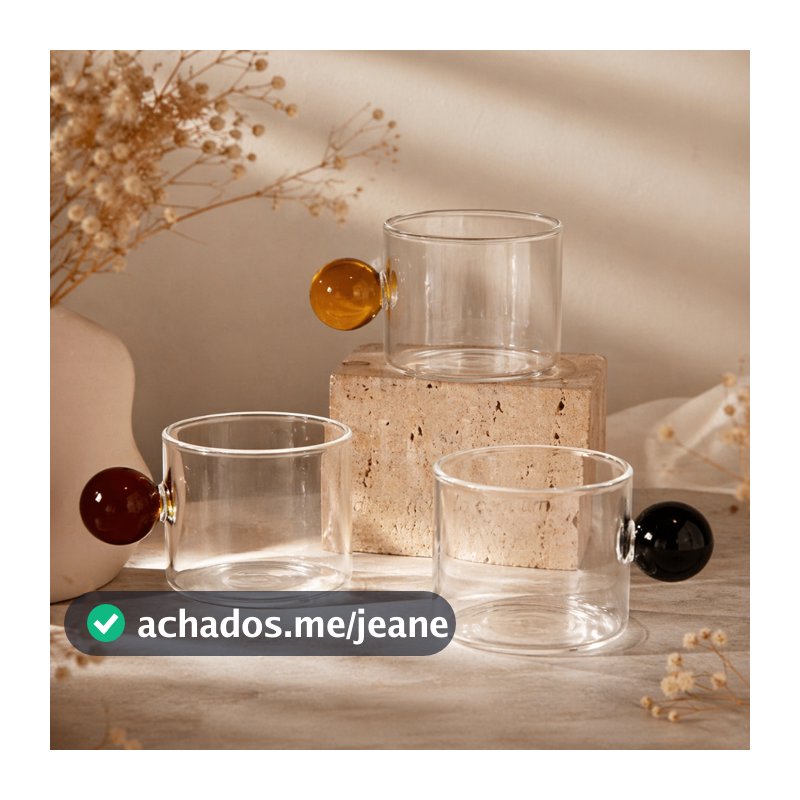 Conjunto 3 Mini Xícaras De Vidro Com Alça Esférica Premium 100ml Perfeitas Para Bebidas Quentes E Frias