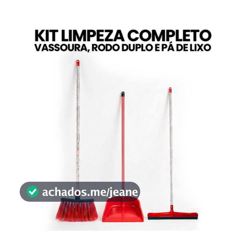 Kit Vassoura Com Cabo Rodo Duplo de 40cm Pá de Lixo Com Todos Os Cabos
