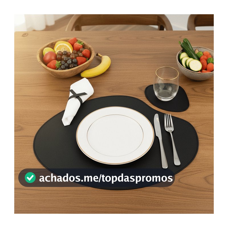 Kit Jogo Americano Sousplat de Couro com Porta Copos para Mesa Jantar com 2 4 6 8 Peças Premium