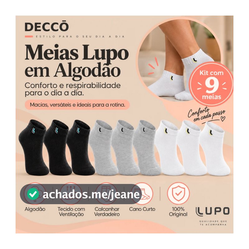 Kit De 9 Pares Meias Lupo Kids Infantil Cano Curto Algodão Tamanho 24 ao 36