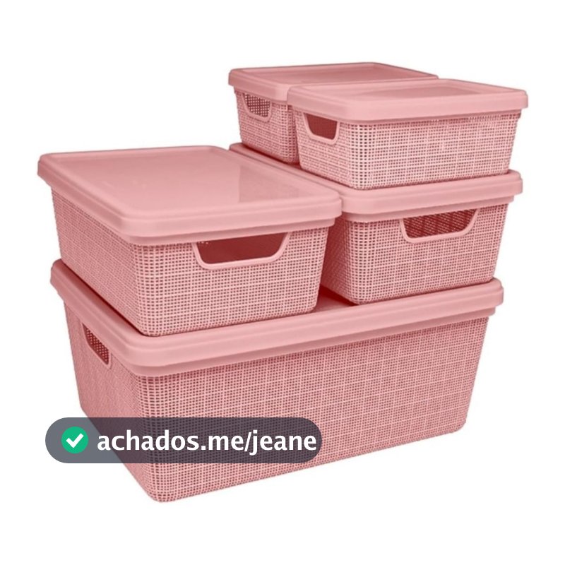 Kit 5 Caixas Organizadoras Trama Jaguar com Tampa (15L, 5L, 1.8L) - Várias Cores