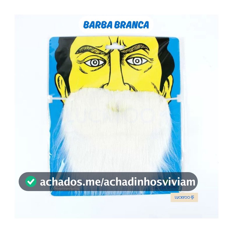 Barba Falsa Branco/Preto com Elástico para Fantasias Papai Noel e Mago Acessório de Halloween e Carnaval Natal