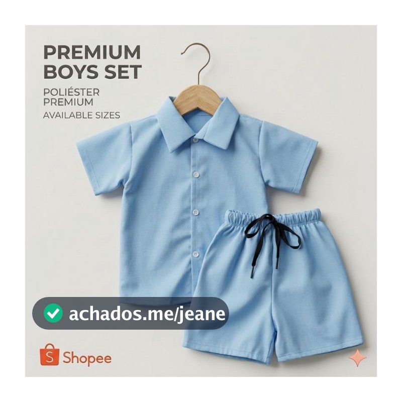 Conjunto Infantil Mauricinho Em Poliéster Com Camisa E Short Para Menino Com Modelagem Moderna