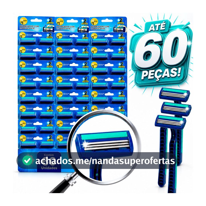 Kit Barbeador Descartável com 2 Lâminas Prestobarba Fita Lubrificante Uso Diário e Profissional